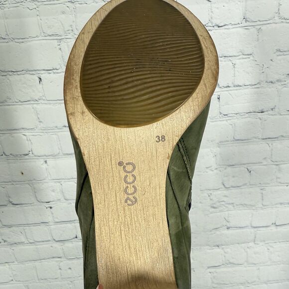 Ecco Ankle Heel Booties Women Size 7.5 US 38 EU Green Distressed Leather Shoes - Picture 8 of 15